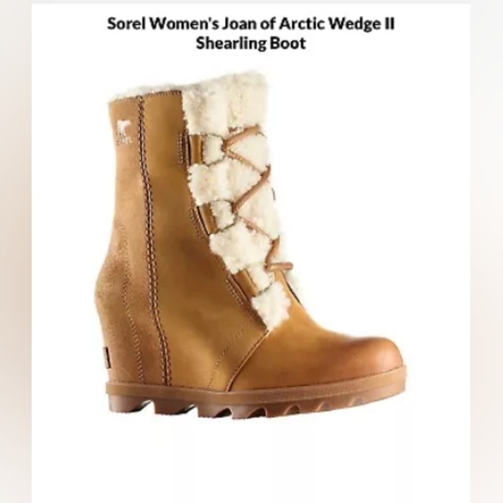 SOREL JOAN Of ARTIC WEDGE SHEARLING BOOT 9 CHESTNUT